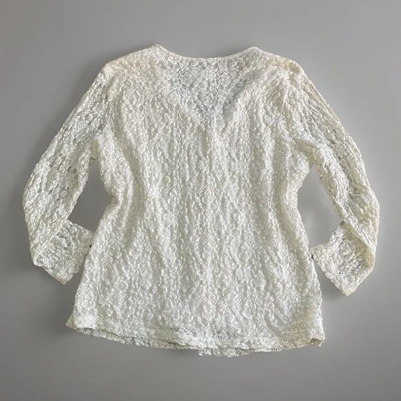 Covington White Floral Lace Long Sleeve Blouse Women’s XL - Picture 3 of 7